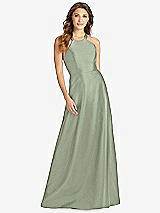Front View Thumbnail - Sage Halter Lace-Up A-Line Maxi Dress