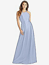 Front View Thumbnail - Sky Blue Halter Lace-Up A-Line Maxi Dress