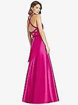 Rear View Thumbnail - Think Pink Halter Lace-Up A-Line Maxi Dress