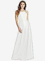 Front View Thumbnail - White Halter Lace-Up A-Line Maxi Dress