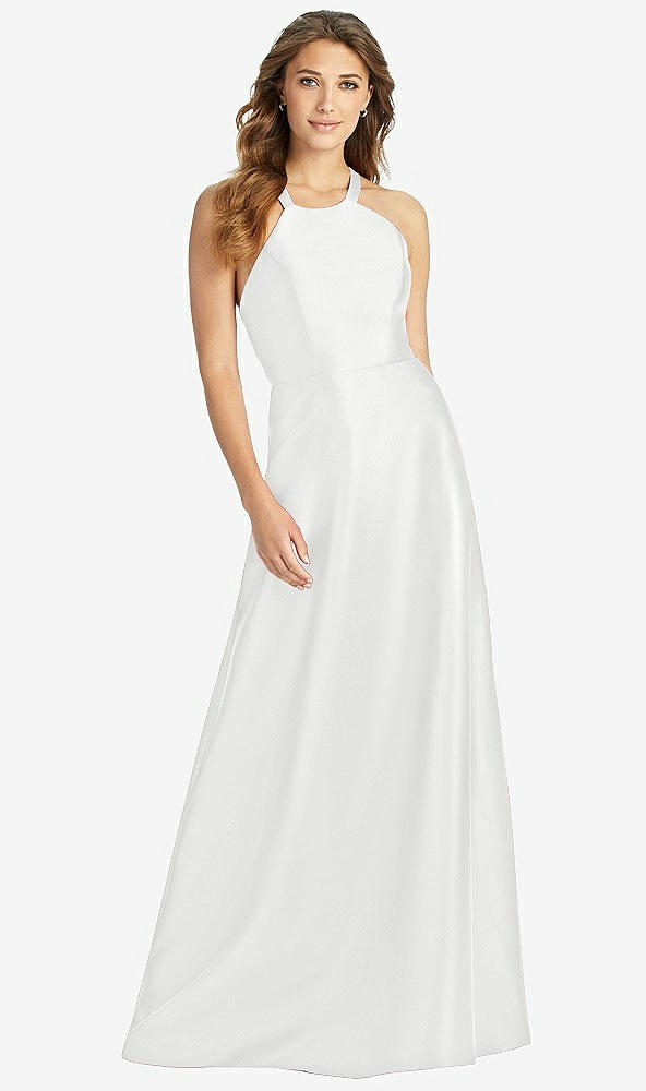 Front View - White Halter Lace-Up A-Line Maxi Dress