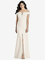 Front View Thumbnail - Ivory Off-the-Shoulder Notch Trumpet Gown with Front Slit