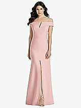 Front View Thumbnail - Rose Off-the-Shoulder Notch Trumpet Gown with Front Slit