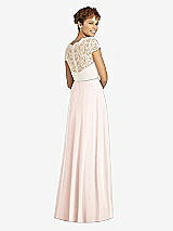 Rear View Thumbnail - Blush & Ivory Cap Sleeve Illusion-Back Lace and Chiffon Dress