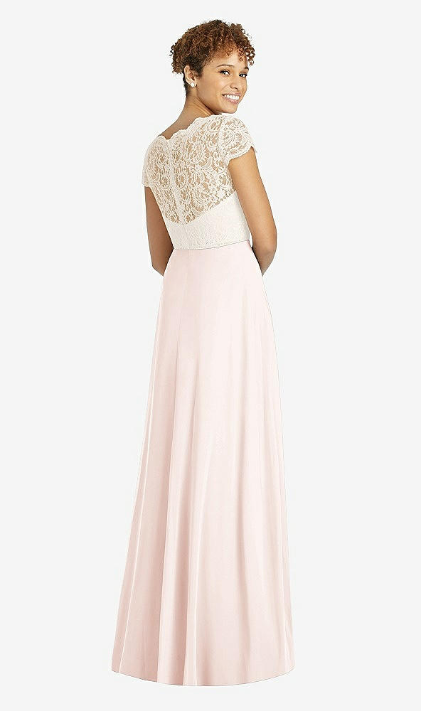 Back View - Blush & Ivory Cap Sleeve Illusion-Back Lace and Chiffon Dress