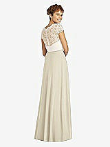 Rear View Thumbnail - Champagne & Ivory Cap Sleeve Illusion-Back Lace and Chiffon Dress