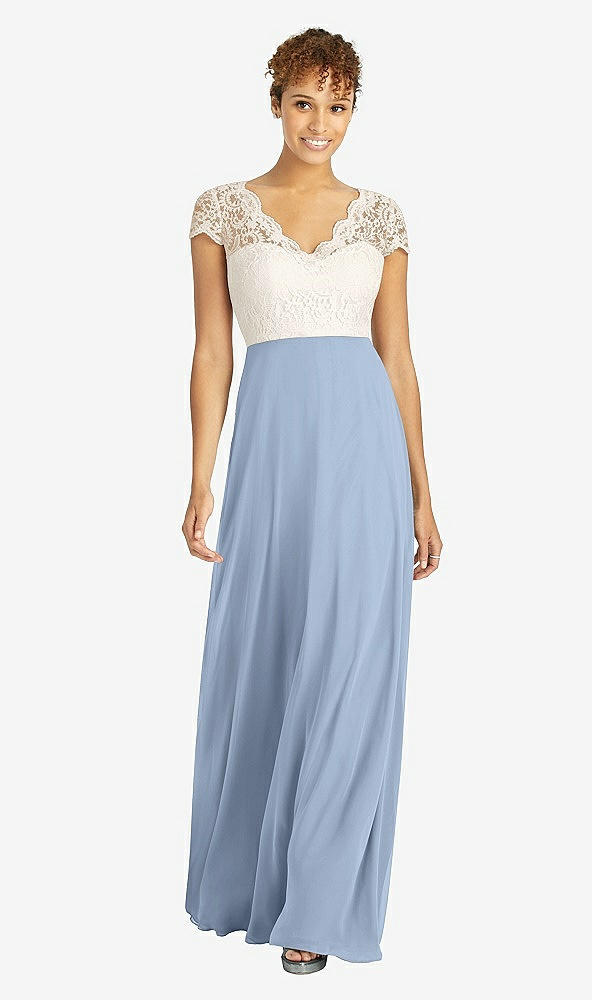 Front View - Cloudy & Ivory Cap Sleeve Illusion-Back Lace and Chiffon Dress