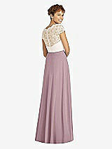 Rear View Thumbnail - Dusty Rose & Ivory Cap Sleeve Illusion-Back Lace and Chiffon Dress