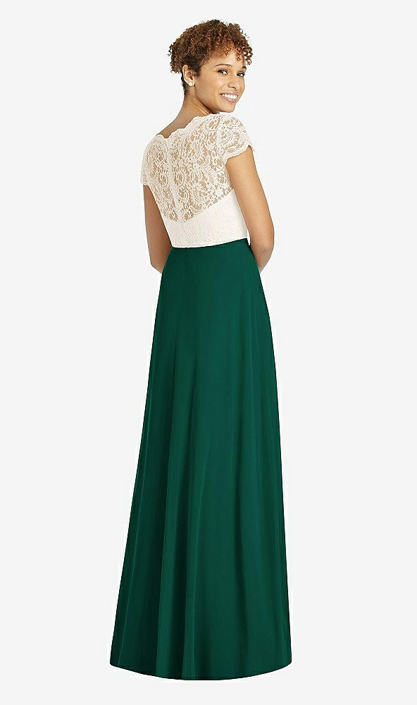 Back View - Hunter Green & Ivory Cap Sleeve Illusion-Back Lace and Chiffon Dress