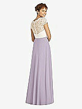 Rear View Thumbnail - Lilac Haze & Ivory Cap Sleeve Illusion-Back Lace and Chiffon Dress