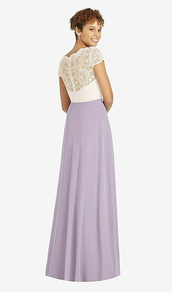 Back View - Lilac Haze & Ivory Cap Sleeve Illusion-Back Lace and Chiffon Dress