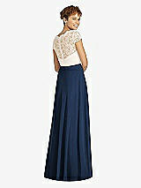 Rear View Thumbnail - Midnight Navy & Ivory Cap Sleeve Illusion-Back Lace and Chiffon Dress