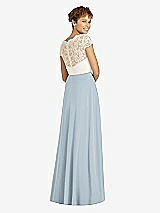 Rear View Thumbnail - Mist & Ivory Cap Sleeve Illusion-Back Lace and Chiffon Dress