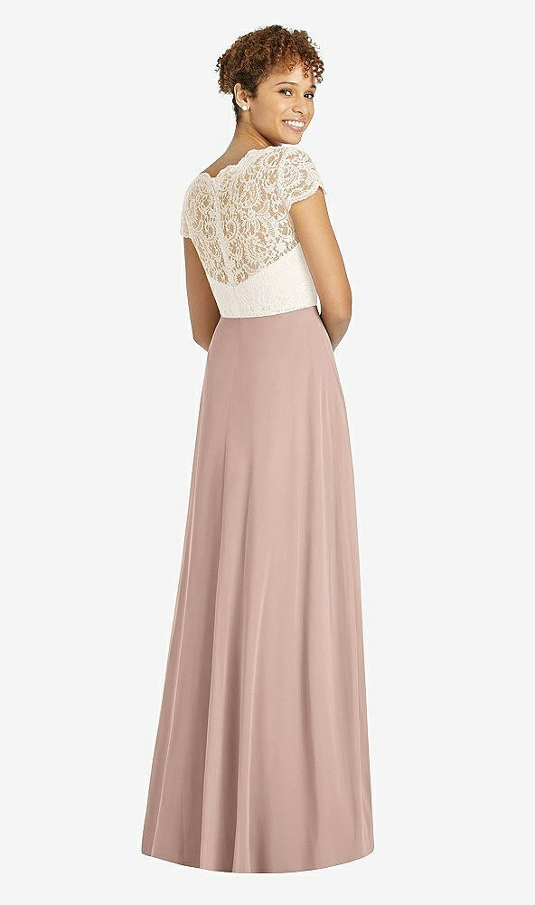 Back View - Neu Nude & Ivory Cap Sleeve Illusion-Back Lace and Chiffon Dress