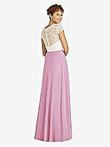 Rear View Thumbnail - Powder Pink & Ivory Cap Sleeve Illusion-Back Lace and Chiffon Dress