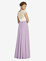 Rear View Thumbnail - Pale Purple & Ivory Cap Sleeve Illusion-Back Lace and Chiffon Dress