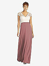 Front View Thumbnail - Rosewood & Ivory Cap Sleeve Illusion-Back Lace and Chiffon Dress