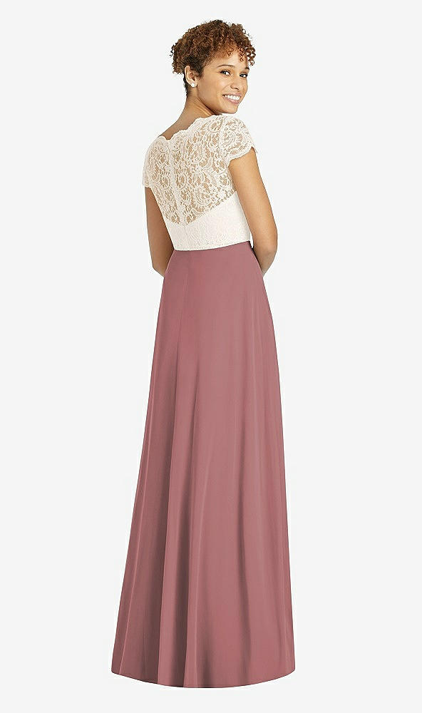 Back View - Rosewood & Ivory Cap Sleeve Illusion-Back Lace and Chiffon Dress
