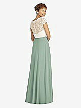 Rear View Thumbnail - Seagrass & Ivory Cap Sleeve Illusion-Back Lace and Chiffon Dress