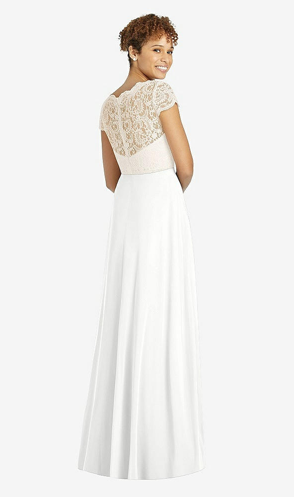 Back View - White & Ivory Cap Sleeve Illusion-Back Lace and Chiffon Dress