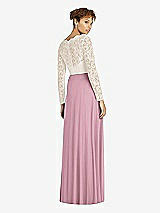 Rear View Thumbnail - Dusty Pink & Ivory Long Sleeve Illusion-Back Lace and Chiffon Dress