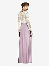 Rear View Thumbnail - Suede Rose & Ivory Long Sleeve Illusion-Back Lace and Chiffon Dress