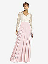 Front View Thumbnail - Ballet Pink & Ivory Long Sleeve Illusion-Back Lace and Chiffon Dress