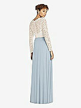 Rear View Thumbnail - Mist & Ivory Long Sleeve Illusion-Back Lace and Chiffon Dress