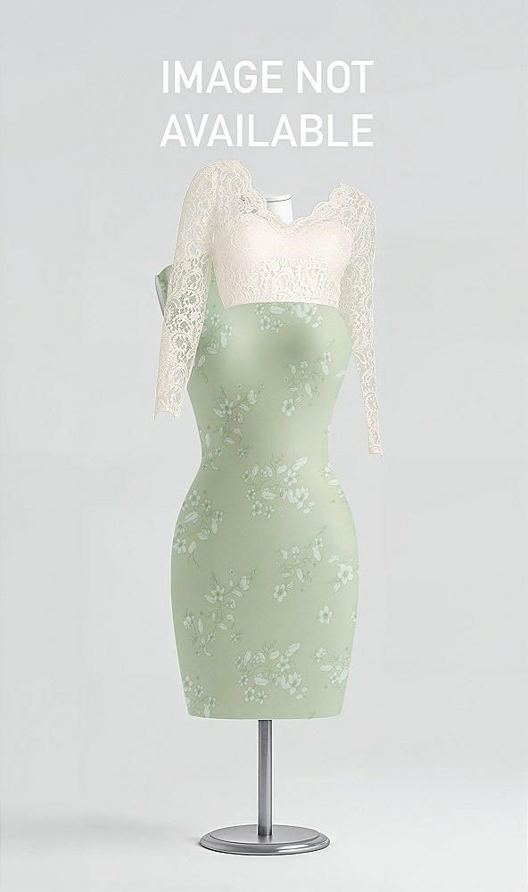 Front View - Vintage Primrose Sage & Ivory Long Sleeve Illusion-Back Lace and Chiffon Dress