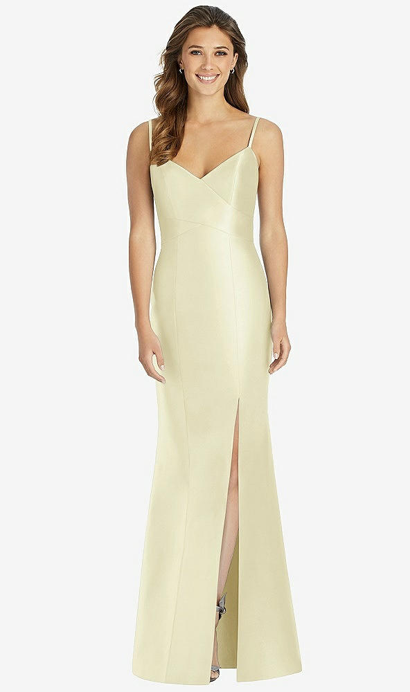 Front View - Butter Yellow Maxi Length Spaghetti Strap Mermaid Dress
