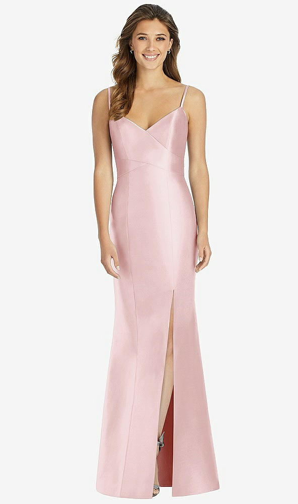 Front View - Ballet Pink Maxi Length Spaghetti Strap Mermaid Dress