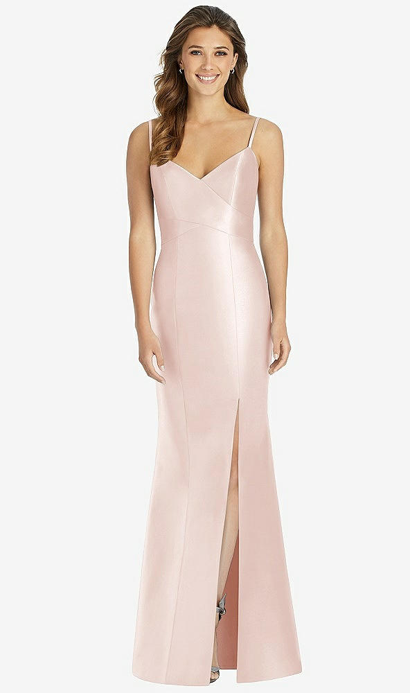 Front View - Blush Maxi Length Spaghetti Strap Mermaid Dress