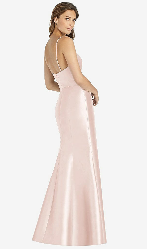 Back View - Blush Maxi Length Spaghetti Strap Mermaid Dress