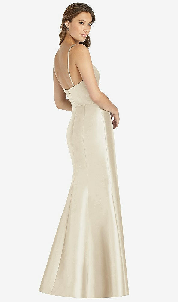Back View - Champagne Maxi Length Spaghetti Strap Mermaid Dress