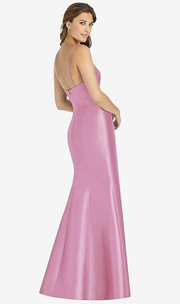 Back View - Powder Pink Maxi Length Spaghetti Strap Mermaid Dress