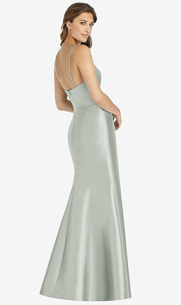 Back View - Willow Green Maxi Length Spaghetti Strap Mermaid Dress