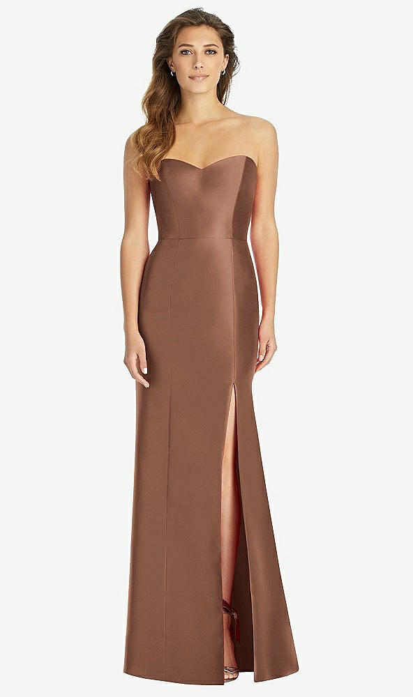 Front View - Cognac Full-length Strapless Sweetheart Neckline Dress