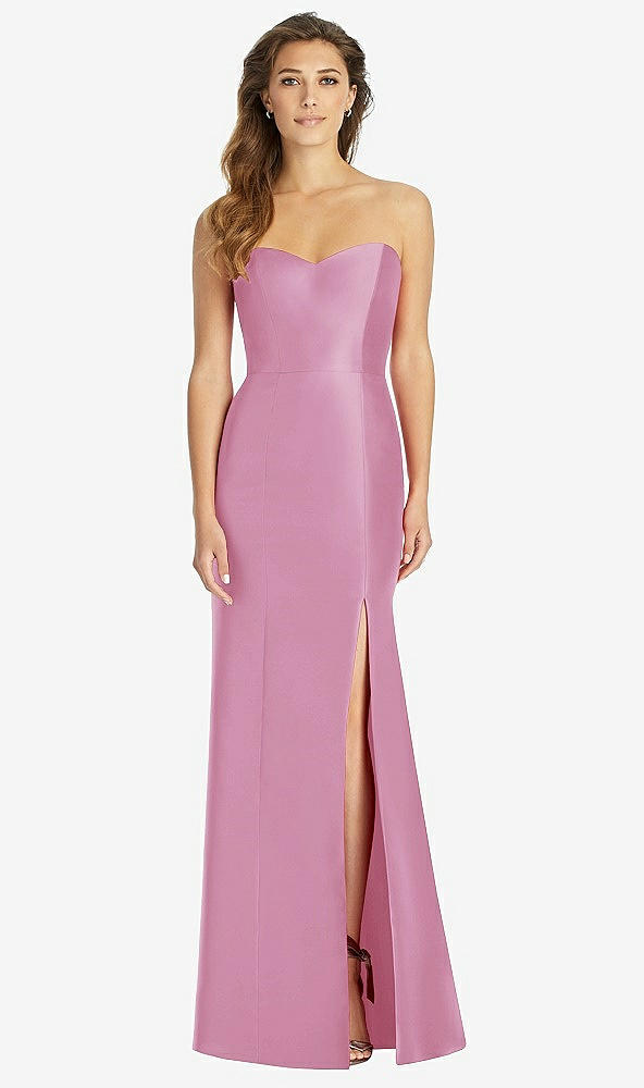 Front View - Powder Pink Full-length Strapless Sweetheart Neckline Dress