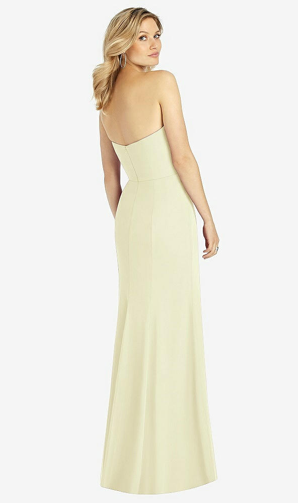 Back View - Butter Yellow Strapless Chiffon Trumpet Gown with Front Slit