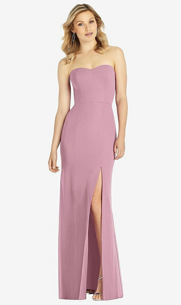 Front View - Dusty Pink Strapless Chiffon Trumpet Gown with Front Slit