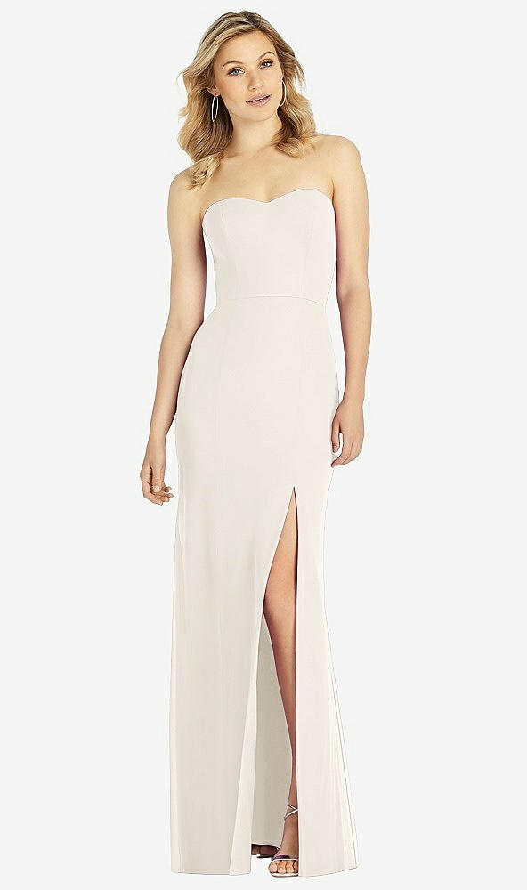 Front View - Ivory Strapless Chiffon Trumpet Gown with Front Slit