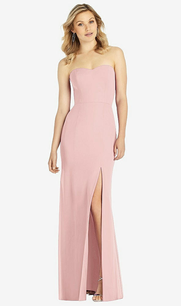 Front View - Rose Strapless Chiffon Trumpet Gown with Front Slit