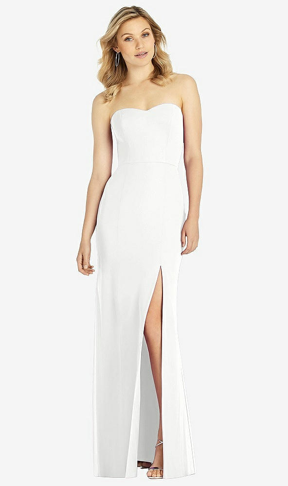 Front View - White Strapless Chiffon Trumpet Gown with Front Slit