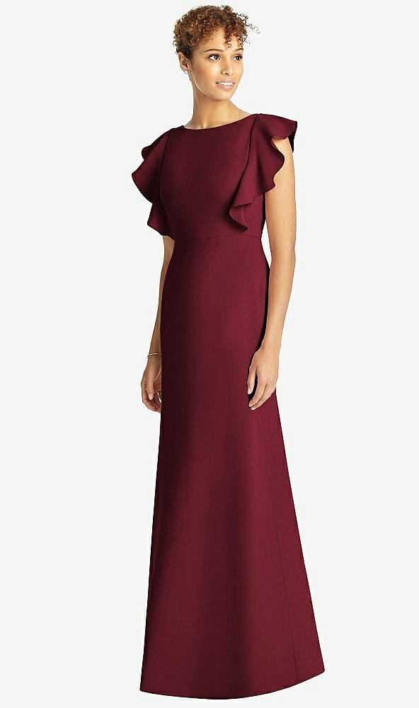 Front View - Cabernet Ruffle Cap Sleeve Open-back Trumpet Gown
