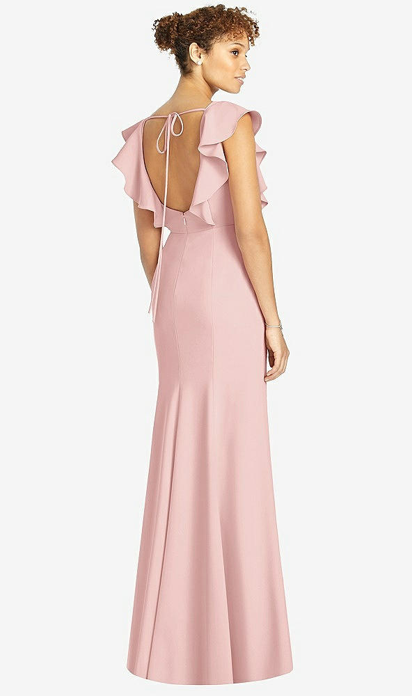 Back View - Rose Ruffle Cap Sleeve Open-back Trumpet Gown