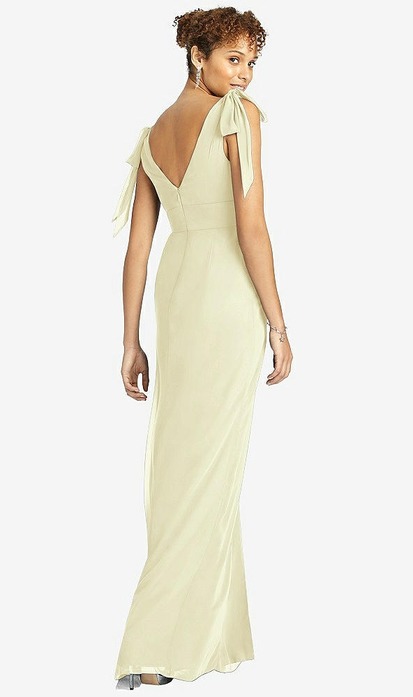 Back View - Butter Yellow Bow-Shoulder Sleeveless Deep V-Back Mermaid Dress