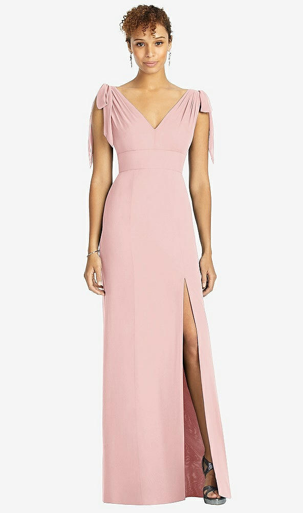 Front View - Rose Bow-Shoulder Sleeveless Deep V-Back Mermaid Dress