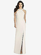 Front View Thumbnail - Ivory High-Neck Backless Crepe Trumpet Gown