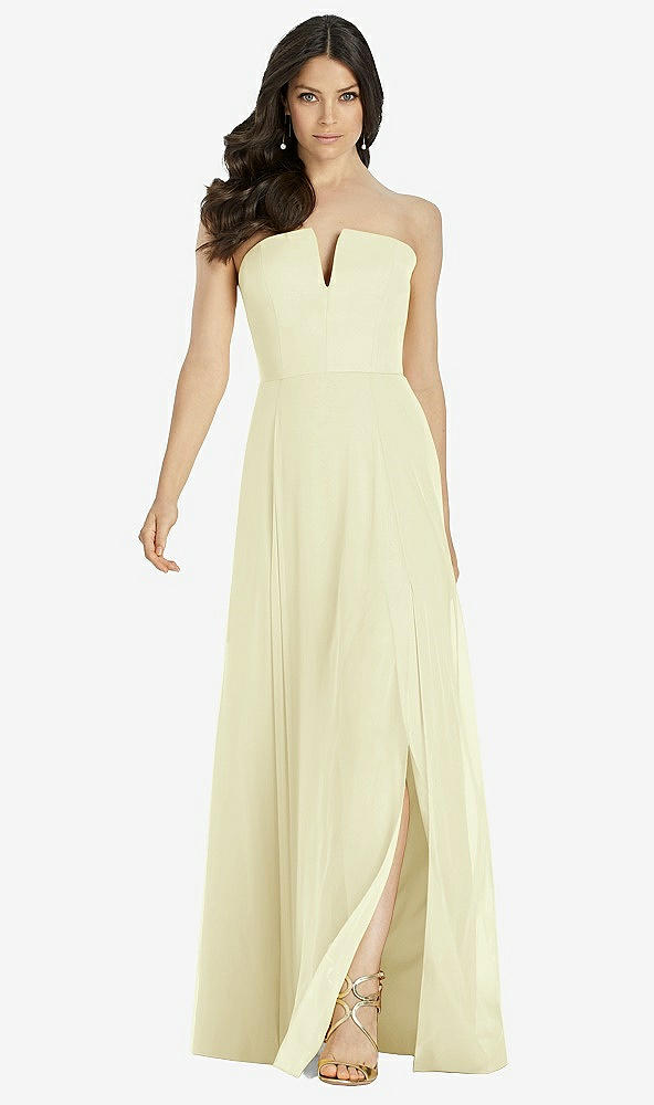 Front View - Butter Yellow Strapless Notch Chiffon Maxi Dress