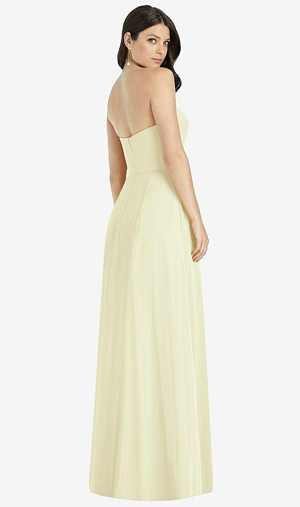 Back View - Butter Yellow Strapless Notch Chiffon Maxi Dress